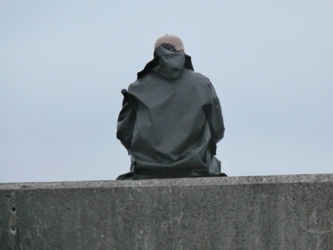 Ben perched on top of the sea wall